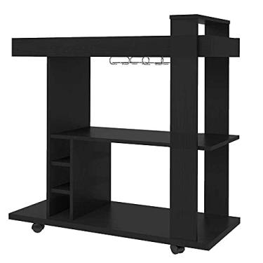 Imagem de Bar com rodízios, porta-taças e espelho AMAZONAS cor Preto - Artely