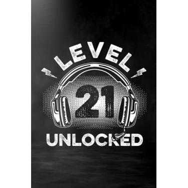 Imagem de Asymmetric Graphpaper Gamer Level 21 Unlocked Video Game Fan 21th Birthday Gift