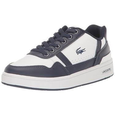 Imagem de Lacoste Tênis infantil unissex com clipe em T, Branco/Nvy, 7.5 Toddler