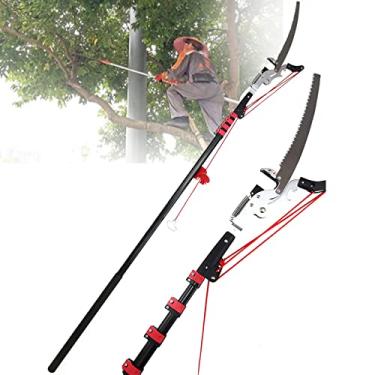 Imagem de Podador de poste de árvore extensível, podador de árvore telescópico profissional 2 em 1, lâmina de aço/cabo de alumínio, cortador de árvore com catraca de jardim e cortador de galhos com acessório