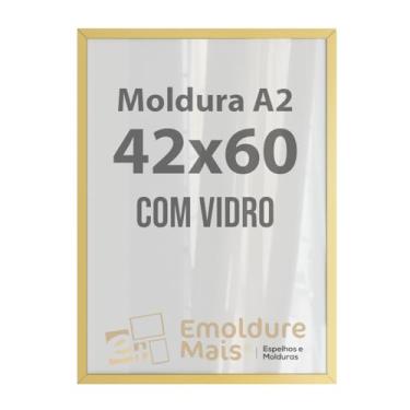 Imagem de Quadros Moldura com Vidro para Folha A2 42x60 cm de Foto Porta Retrato Poster Decorativo Documento de Engenharia Mapa (Dourada, 1)