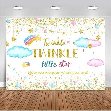 Imagem de ANSHUHAI Twinkle Twinkle Little Star Gênero Revelar pano de fundo rosa e azul nuvens cintilantes Little Star Decorações de chá de bebê menino ou menina Faixa de decoração revelação de gênero (2,1 x