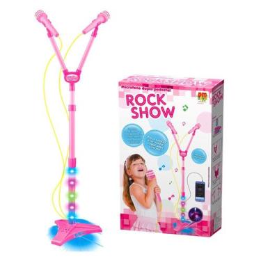 Imagem de Microfone Infantil Brinquedo Duplo Karaoke Rosa Meninas - Dm Toys