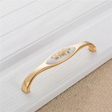 Imagem de Armário de cozinha alça de armazenamento flor de ouro cerâmica maçaneta da porta do armário antigo puxa ferragens, 737,128mm gp