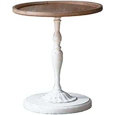 Imagem de Mesa lateral retrô para pátio, mesa redonda antiga ao ar livre, mesa de centro resistente às intempéries, mesa de lanche, bandeja de prateleira de armazenamento para varanda, jardim, quintal