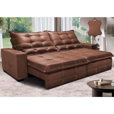 Imagem de Sofá de Couro Legítimo Retrátil e Reclinável 3,15m Cama Inbox Torosoftgeld40 Caramelo