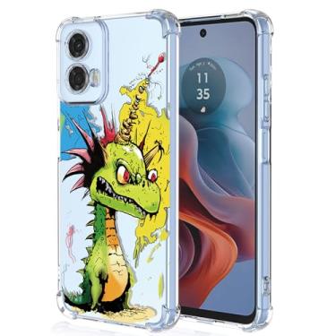 Imagem de XINYEXIN Capa transparente para Motorola Moto G34, fina à prova de choque TPU bumper capa de telefone transparente padrão fofo, arte legal colorida grafite série - dinossauro