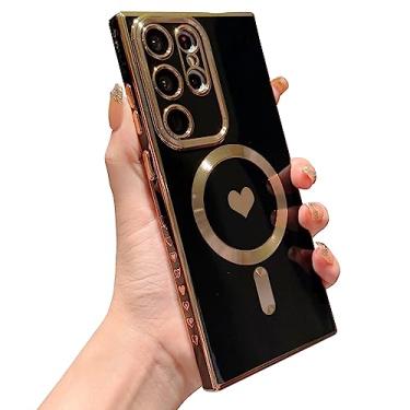 Imagem de XAYAH Capa de telefone magnética para Samsung Galaxy S23 Ultra compatível com MagSafe Cute Heart Case para mulheres, revestimento de luxo, lente de câmera completa, proteção de lente de silicone macio