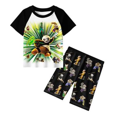 Imagem de YY-one Conjunto de roupas infantis de panda para meninos e meninas, camiseta e shorts, roupa casual para brincar, presente de festa, Preto-c-038, 5-6 Anos