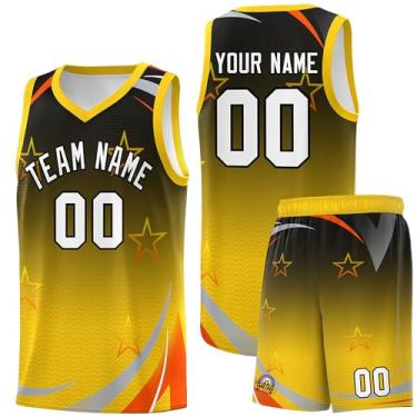 Imagem de Camiseta de basquete personalizada para homens mulheres jovens, shorts de basquete personalizados com logotipo do número do time, Preto e amarelo-12, Tamanho Único