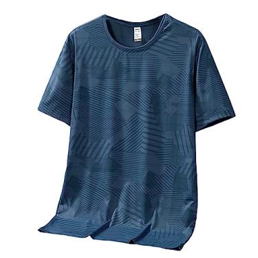 Imagem de Camiseta masculina atlética de manga curta fina de secagem rápida, camiseta esportiva com gola redonda, Azul-escuro, XG