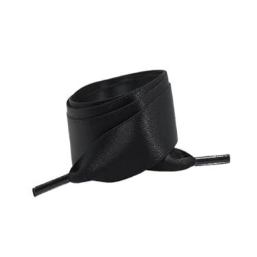 Imagem de Width Silk Satin Shoelaces Ribbon Shoe Laces Boots Women Sneakers ShoeLace (Color : Black, Size : 100cm)