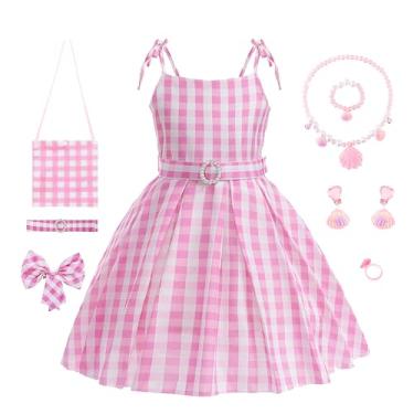Imagem de SHELOVESIT Fantasia rosa para meninas, roupa de cosplay de filme de boneca, vestido de aniversário rosa para festa infantil (120 cm/4 a 5 anos)