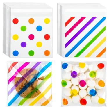 Imagem de CUDICY 200 sacos de celofane 13 x 13 cm, sacos autovedantes para biscoitos, para embalagem de celofane arco-íris, para dar de presente, festa de aniversário dos namorados, lembrancinhas, doces