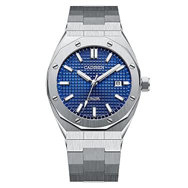 Imagem de CADISEN Relógio automático masculino relógio mecânico casual relógio de pulso pulseira de aço inoxidável, Azul, 42MM