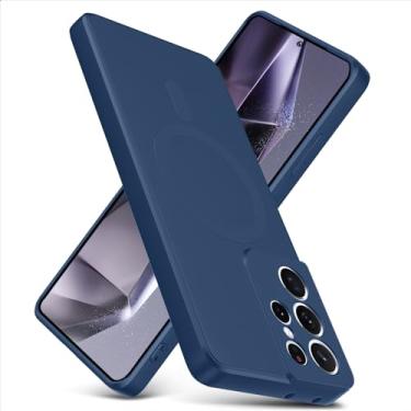 Imagem de YSLBWLE Capa magnética para Galaxy S21 Ultra, capa fina de silicone líquido, à prova de choque, capa de telefone fina para Galaxy S21 Ultra, capa protetora de câmera de corpo inteiro - azul 12-sam