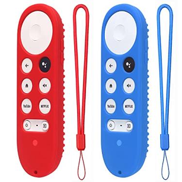 Imagem de Pacote com 2 capas de silicone para Chromecast com Google TV 2020 Voice Remote Capa protetora para controle remoto Chromecast 2020 (vermelho + azul celeste)