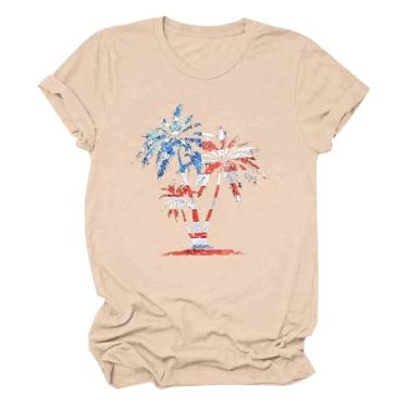 Imagem de Camisetas patrióticas femininas da América, listras, estrelas, feminina, patriontic, manga curta, Bege, GG