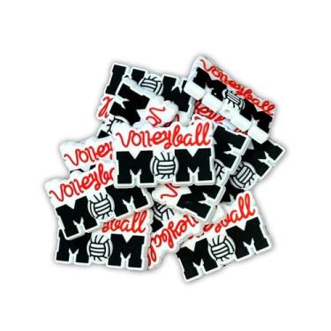 Imagem de Bola de vôlei Mom conta focal de silicone | Pacote com 12 canetas Mama Sports para cabides Freshie com contas 3,8 cm chaveiro pincéis