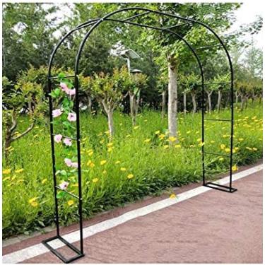 Imagem de Arco de jardim de rosas, arco de treliça de metal com estacas, para trepadeiras, casamento, gramado, decoração de festa, 19 mm de diâmetro de tubo, preto, W200 × 25 × H230cm / 79 × 10 × 90,5
