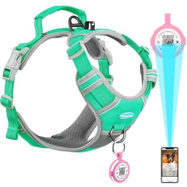 Imagem de ThinkPet Arnês antipuxão para cães grandes com suporte de AirTags, arnês refletivo para cães com etiqueta QR Code ID AirTags, suporte para cães pequenos e médios, clipe traseiro/frontal para fácil
