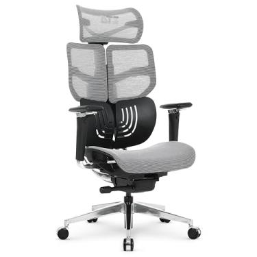Imagem de Cadeira Escritório Ergonomica DT3 Frost com revestimento Mesh DT3 Vintex-F™, apoio de cabeça 3D,braços 5D,Estrutura em Alumínio+Nylon,suporta até 160kg e altura máx. de 1,90m (Grey)