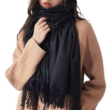 Imagem de Pashmina Cachecol Scarf Xale Echarpe Lenço Longo Inverno Cor Preto
