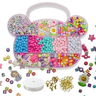 Imagem de Maleta Box de Ursinho com Alça Miçangas Infantil Completa Pingente 945 Para Montar Pulseira Letras Coloridas Entremeios