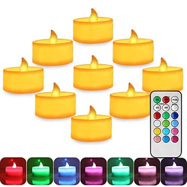 Imagem de Vela de chá cintilante colorida sem chama, velas de LED operadas por bateria com controle remoto, velas elétricas para Natal, suporte votivo, celebração de luzes de festival marítimo de casamento em