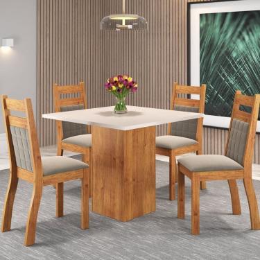 Imagem de Mesa de Jantar Quadrada 90x90 Inoar com 4 Cadeiras Sicilia Mel/ Blonde/ Perola