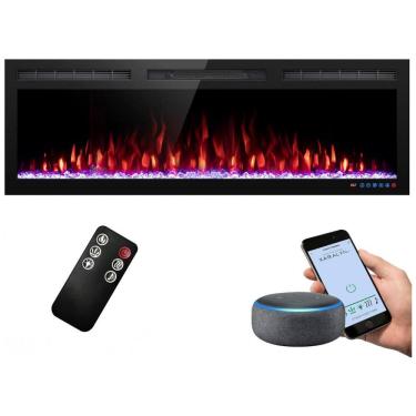 Imagem de Lareira Elétrica de Embutir A44x127L com Controle por APP e Chamas Multicoloridas, 110V 1500W, Dreamflame, Preta