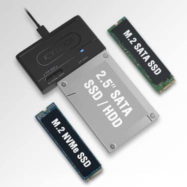 Imagem de ICY DOCK Adaptador de leitor externo USB 3.2 Gen 2 10Gbps para SATA SSD/HDD de 2,5 polegadas e M.2 NVMe/SATA SSD | Adaptador EZ MB104U-1SMB