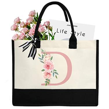 Imagem de DEEZOMO Sacola de lona para mulheres bolsa de praia bolsa de presente personalizada com bolso interno com zíper, adequada para casamento, aniversário, D