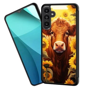 Imagem de ZQLPLZR Capa para Galaxy A35 5G, bordas antiderrapantes para pneus, design fofo, à prova de choque, proteção total, capa traseira preta para Samsung Galaxy A35 5G 6,6 polegadas 2024, vaca girassol