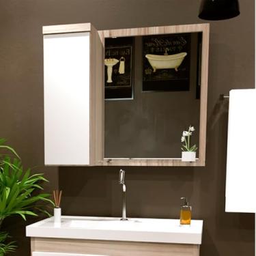 Imagem de Armario De Banheiro Espelheira Veneza Com Compartimento Lateral 58cm Maple Branco