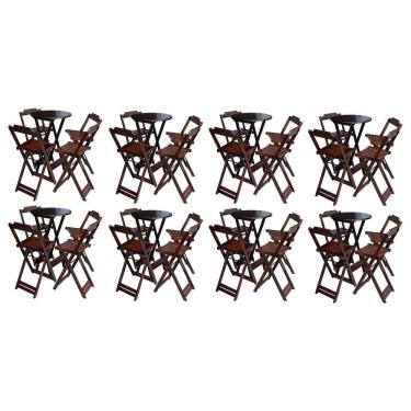 Imagem de Kit 8 Jogos de Mesa Bistrô de Madeira com 4 Cadeiras Dobravel Ideal para Bar e Restaurante Imbuia