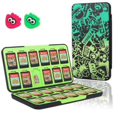 Imagem de Caixa de cartão de jogo para Nintendo Switch, organizador de jogos Switch, 2 tampas de chave de joystick, 24 micro slots de cartão SD, revestimento de borracha macia para proteção total, portátil e leve, fechamento de adsorção. (Preto+Azul)