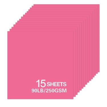 Imagem de 15 folhas de papel cartolina rosa, cartolina 12 x 12 para Cricut, papel de construção grosso para fazer cartões, álbuns, artesanato 40,8 kg / 250 g/m² (rosa)