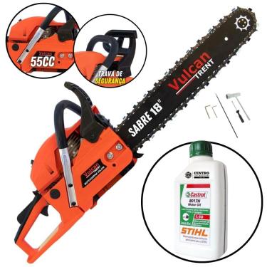 Imagem de Motosserra Vulcan VSL550, Motor 2T 55cc 3HP, Sabre 18 Polegadas, 11.000 RPM, com Óleo Castrol Stihl 500ml