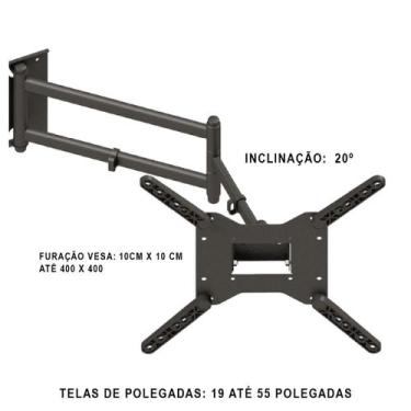 Imagem de Suporte reforçado parede triarticulado com inclinação para tv/monitor 