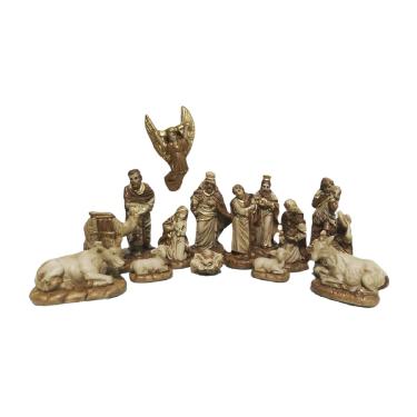 Imagem de Presepio Natalino 14cm Enfeite 15 peças Gesso Marrom Decoração