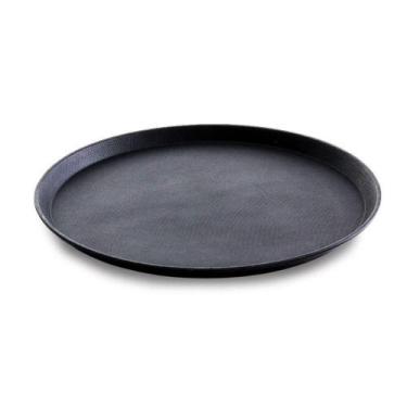 Imagem de Bandeja Redonda Antiderrapante Garçom Para Servir Preta 40Cm - Kehome,