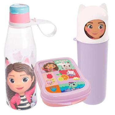 Imagem de Kit Garrafa Box Multiuso Lúdico e Sanduicheira Casa Mágica da Gabby - 