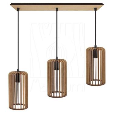 Imagem de Luminária Pendente Triplo Madeira Paladio CQ Rústico Sala - Madelumi