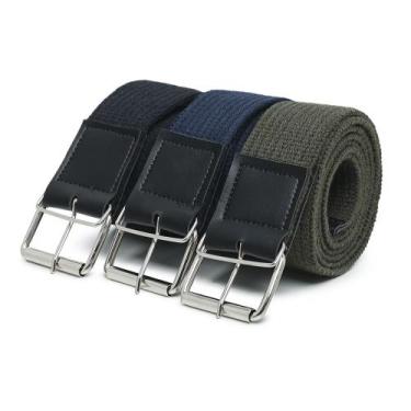 Imagem de Kit 3 Cinto Lona Gorgurao Liso Masculino Ajuste Fivela Reforçada Aço D