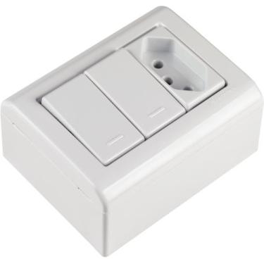 Imagem de Caixa de Sobrepor com 2 Interruptores Simples 10 A 250 V e 1 Tomada 2P