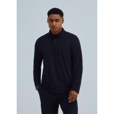 Imagem de Camisa Polo Masculina Manga Longa Em Piquet - Hering, XG, Preto