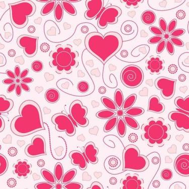 Imagem de Papel De Parede Adesivo Rosa Com Corações E Flores Vermelhos - LRP