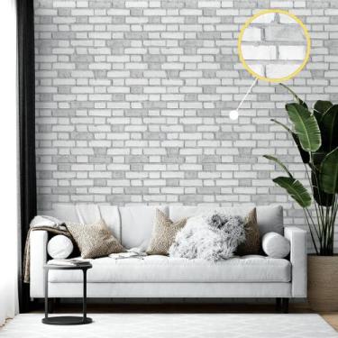 Imagem de Papel De Parede Tijolo Tijolinho Cinza e Branco Industrial Moderno - D