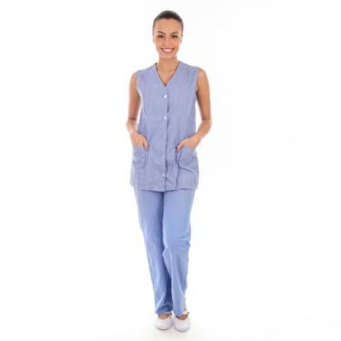 Imagem de Kit com 2 Conjuntos de Colete com Calça em Tecido Algodão para Copeira